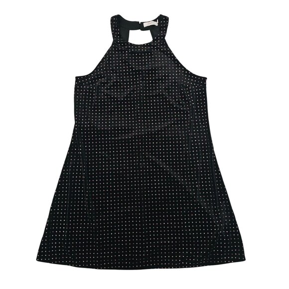 Candie's Black Velvet Sparkly Polka Dot Keyhole Back Halter Dress Women's Large - Picture 2 of 10